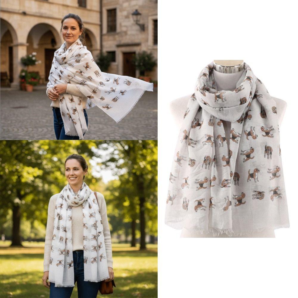 Soft Dog Print Scarf Polyester Puppy Shawl Wrap Creative Gift Animal Scarf
