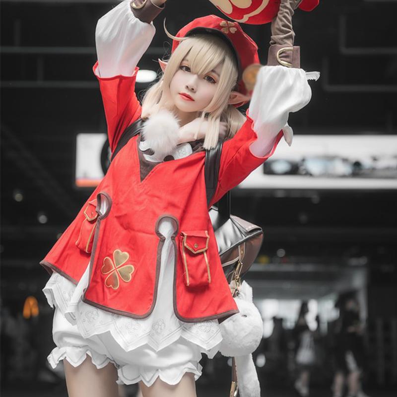 Klee Косплэй костюм игра Лоли красное платье шорты парик сумка костюм костюмы на Хэллоуин одежда для детей и взрослых