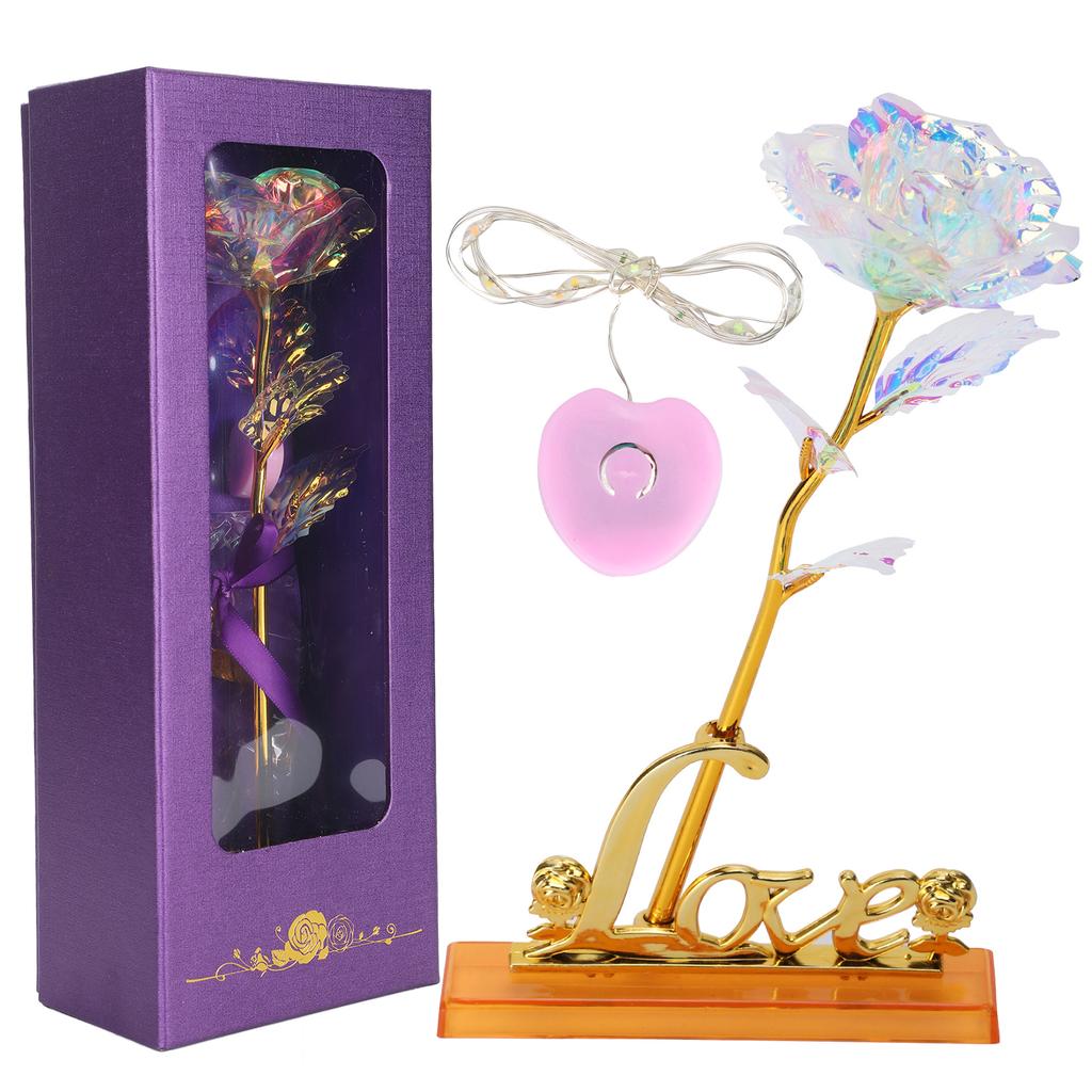 Прозрачный цветок розы с подставкой в форме сердца, коллекция ремесел, фиолетовая упаковочная коробка