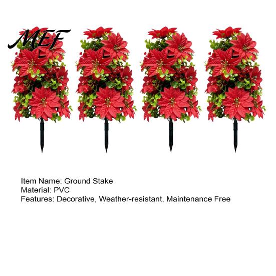 Indoor Outdoor Holiday Accents 22" Artificial Poinsettia Flowers with Ground Spikes, Red Christmas Floral Stakes, Waterproof Inserted PVC Simulation