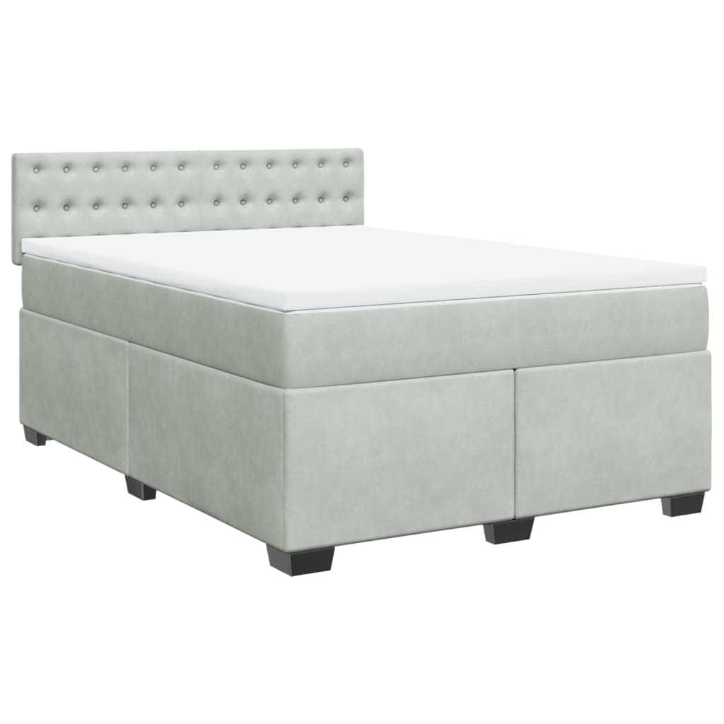 Box Spring Bed with Mattress Light Grey 140x190 cm Velvet