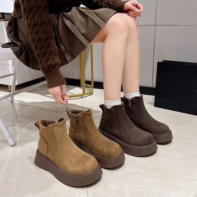 Женские зимние теплые ботинки большого размера на мягкой подошве с увеличением высоты, с мехом, противоскользящие, для снега, плюшевая подкладка, ботильоны, спортивные хлопковые ботинки для улицы