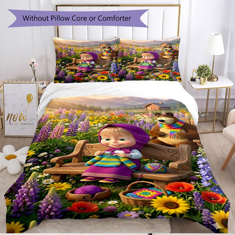 3pcs Duvet Cover Set (1*Duvet Cover + 2*Pillowcase, Without Core), cartoon animation Print Soft All‑Season Bedding Set, Home Bedroom Decor Gift