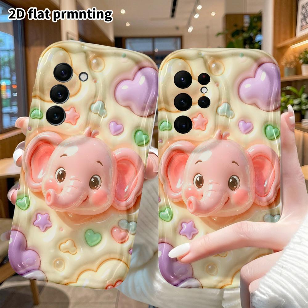 Phone Case: 2D flat design suitable for Samsung Galaxy A34 A35 M05 M06 S20 S22 S21 FE Plus 5G protective case, pink little elephant, perfect Christmas