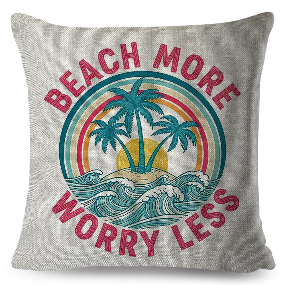 Tropical Island Pillow xcm Rainbow Wave Sunset Design Cotton Linen Blend Cover Soft Decor Cushion Car Sofa Desk Gift