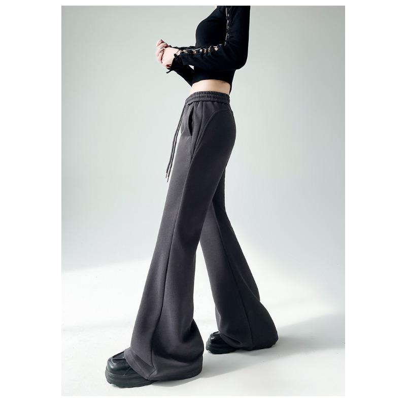 Элегантные женские повседневные брюки-клеш с широкими штанинами, новые модные свободные прямые брюки с высокой талией, женские однотонные простые офисные брюки со шнурком 2344