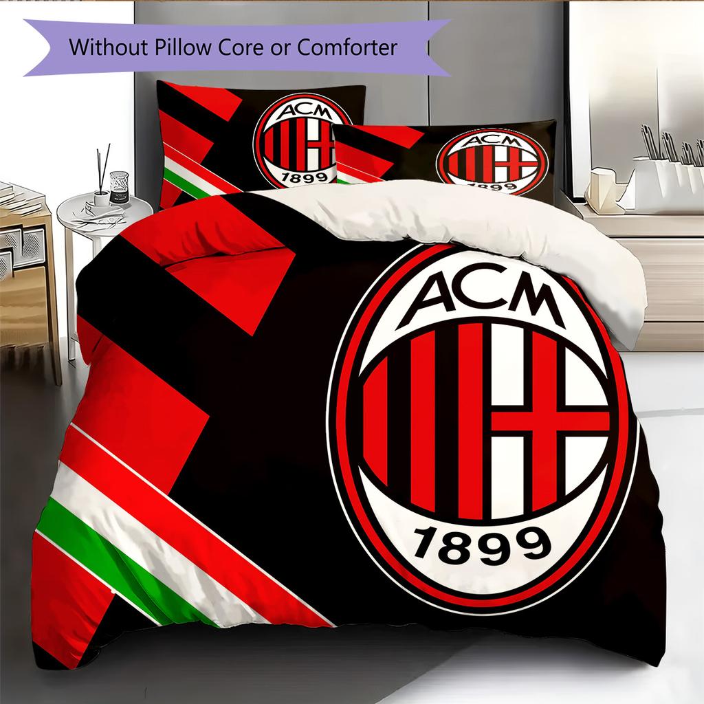 Футбольный клуб «Милан» Комплект постельного белья с рисунком Домашний декор Подарок (1 пододеяльник + 2 наволочки без наполнителя)