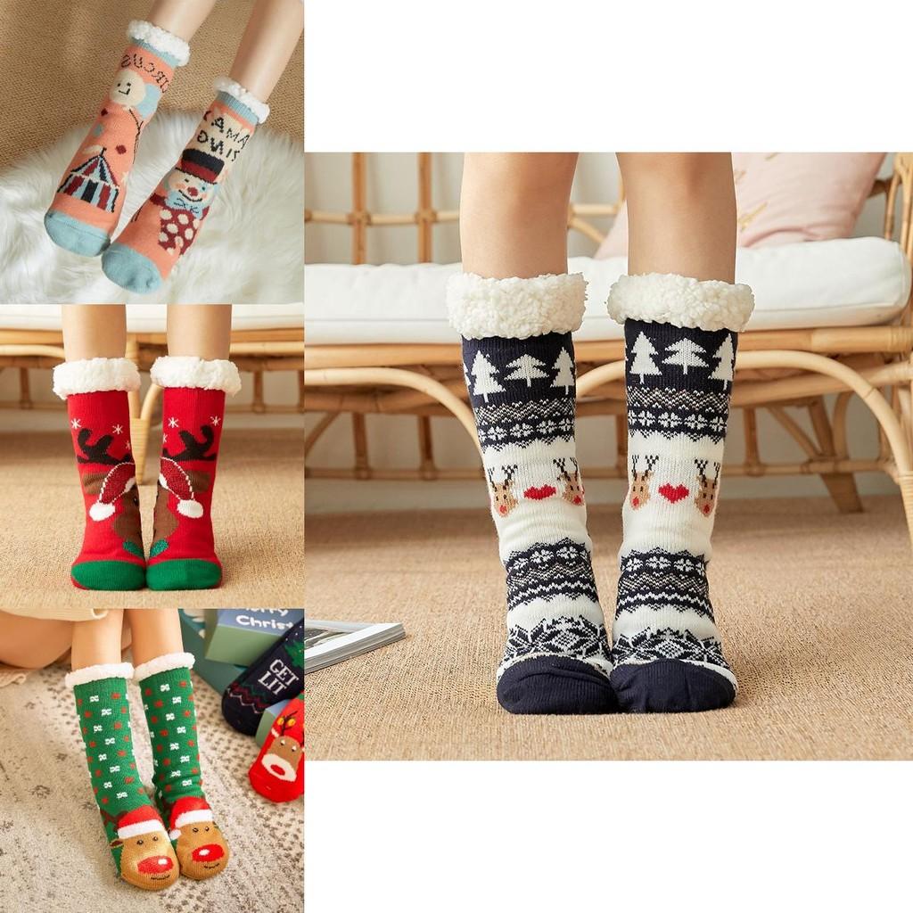 Праздничные рождественские носки-тапочки с мягкой подкладкой из искусственного флиса и подошвой с противоскользящим покрытием