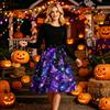 Women Crew Neck Halloween Print Dress Long Sleeve Casual A Line Midi Dress with Belt and Themed Pattern for Holiday Events