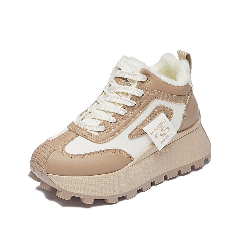 Зимние теплые сноубутсы для женщин, нескользящие кроссовки на массивной платформе с подкладкой из искусственного меха, шнуровка, теннисные туфли для ходьбы, женские удобные короткие ботильоны