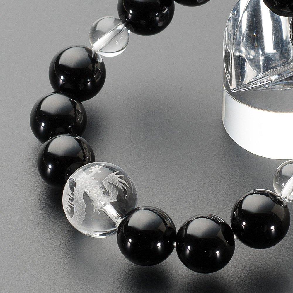 Магазин буддийских алтарей Takita Shoten Специальный браслет из молитвенных бусин, Браслет из натурального камня с черным ониксом и хрусталем с резьбой в виде дракона, Бусины 14 мм,