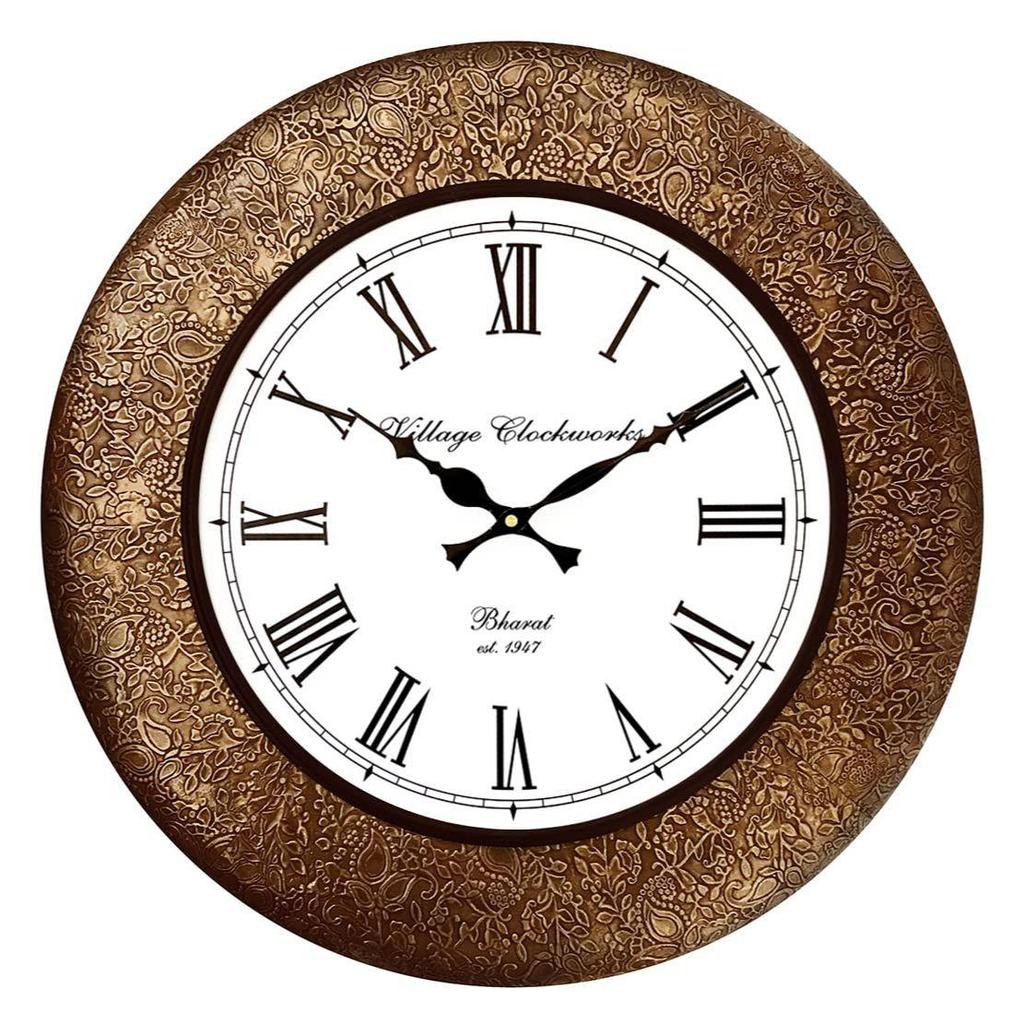 Деревянные антикварные аналоговые настенные часы с цветочным дизайном и росписью для дома, офиса, школы, спортзала, магазина и подарков || Размер часов — 40 см х 40 см [16 х 16 дюймов]
