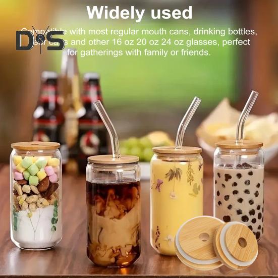 4 шт. бамбуковая крышка с отверстием для соломинки, герметичная силиконовая уплотнительная крышка, 2,76-дюймовая крышка для консервирования, сменная бамбуковая крышка для обычных банок для рта для пивных бокалов