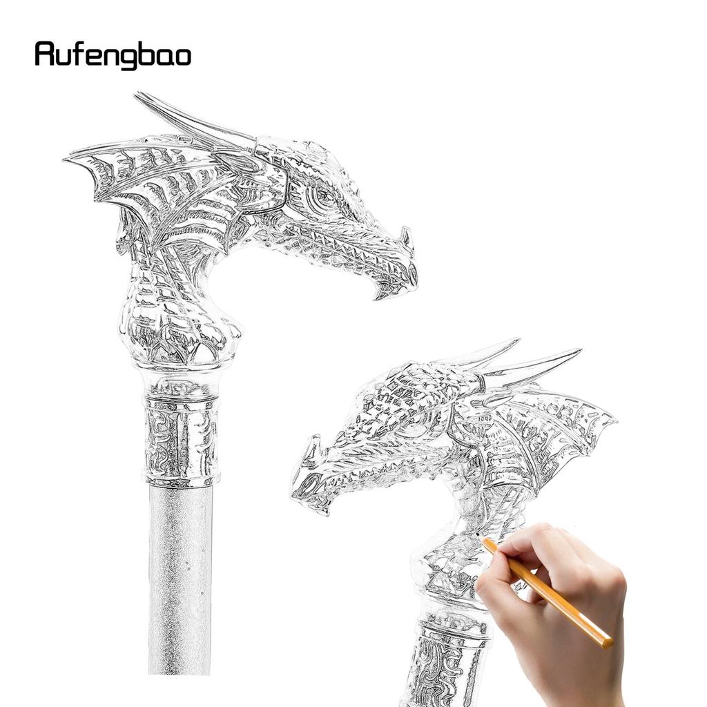 White Luxury Dragon Head Walking Cane Fashion Decorative Walking Stick Gentleman Elegant Cosplay Cane Knob Crosier 93cm