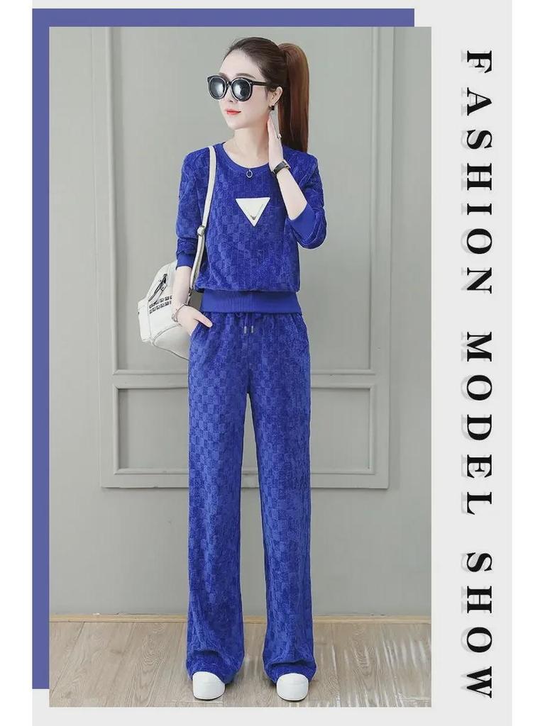 Women's Casual Sportswear Set: Spring/Autumn 2024, Fashionable Loose Fit, Large Size, Long-Sleeve Two-Piece Suit