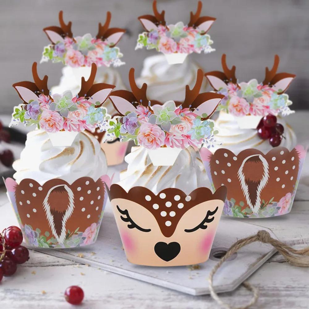 24set with Cupcake Antlers Topper Christmas Elk Cupcake Wrapper Cupcake Decorating Tool Baby Shower