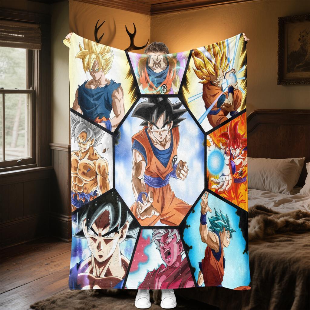 1 шт. Плед из фланели с принтом DRAGON BALL, Высокое качество, Для всех сезонов, Декор для дома, Тепло и Уют, Идеально для Рождественских подарков