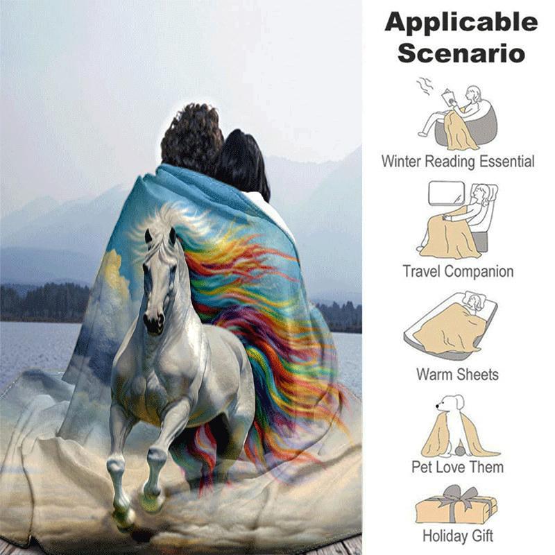 1pc White Horse Printing Lightweight Flannel Blanket, Comfortable and Warm Blanket, for Camping Sofa Bed and Couch Office, Gift