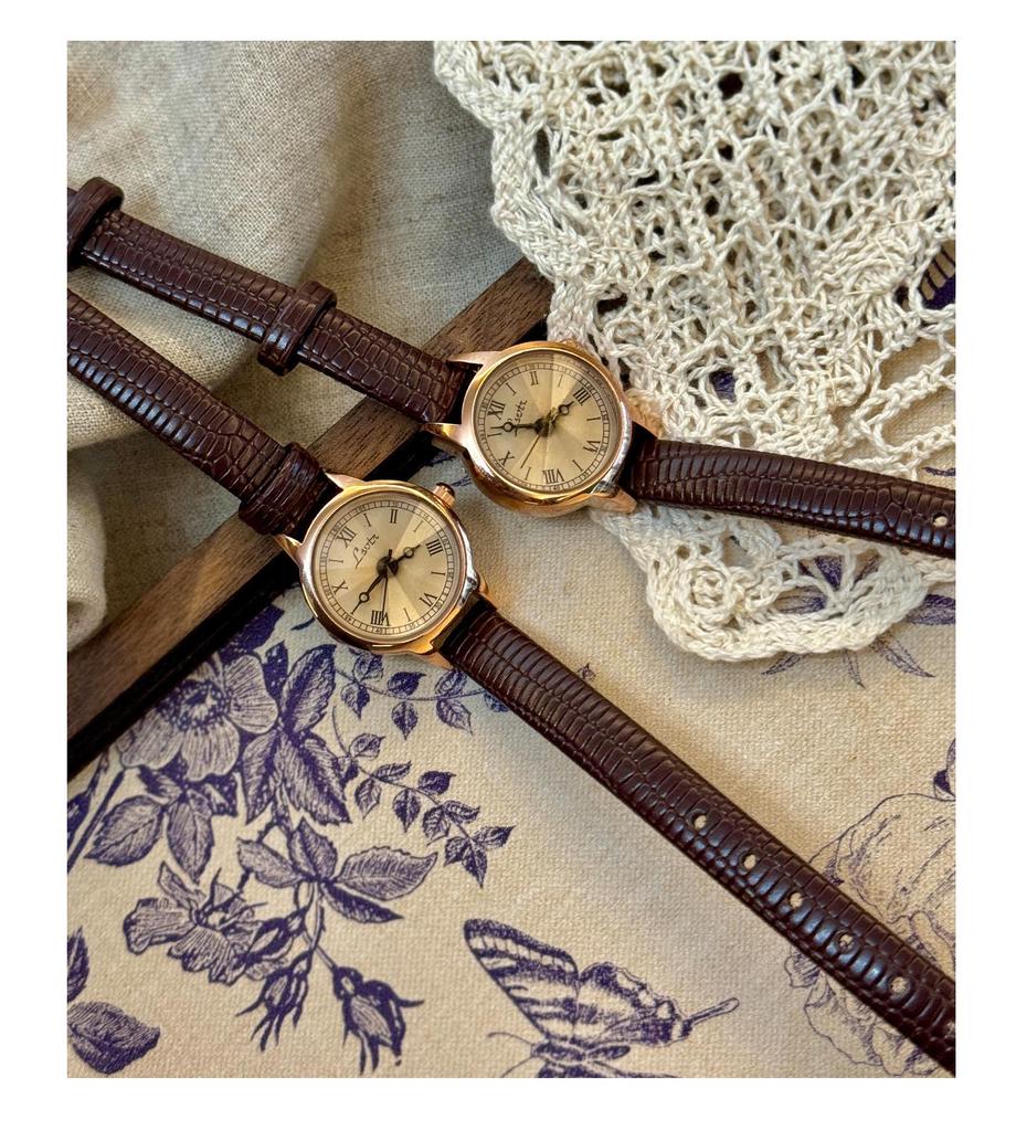 LSVTR Ретро Женские Часы с Маленьким Циферблатом, Кожаным Ремешком, Водонепроницаемые Кварцевые