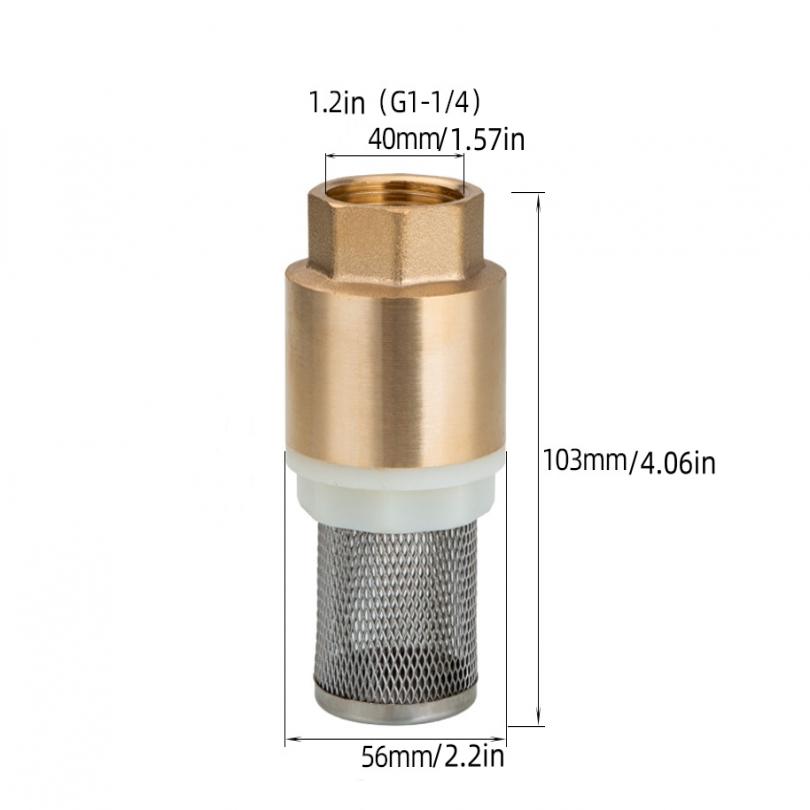 Обратный клапан 40 мм с фильтром, латунный нижний клапан водяного насоса