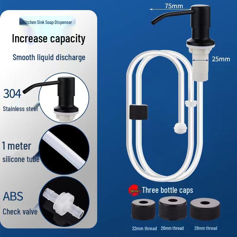 Кухонный дозатор для мыла из нержавеющей стали с силиконовой удлиненной трубкой и помповой головкой