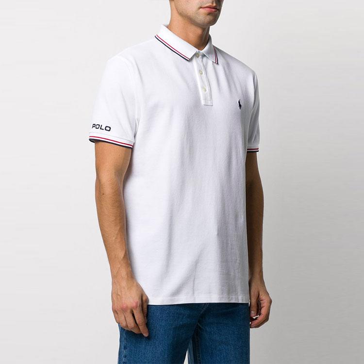 Polo Ralph Lauren Logo Вышитый Полосатый Короткий Рукав Поло Рубашка Мужская Топы Белый 710792813-002