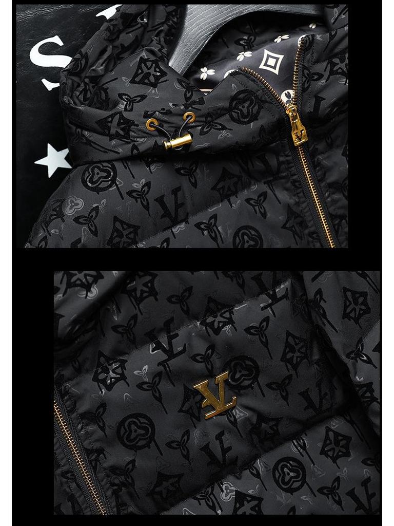 Европейский модный бренд Мужская зимняя толстая куртка с капюшоном и утиным пухом - Легкая роскошь с принтом