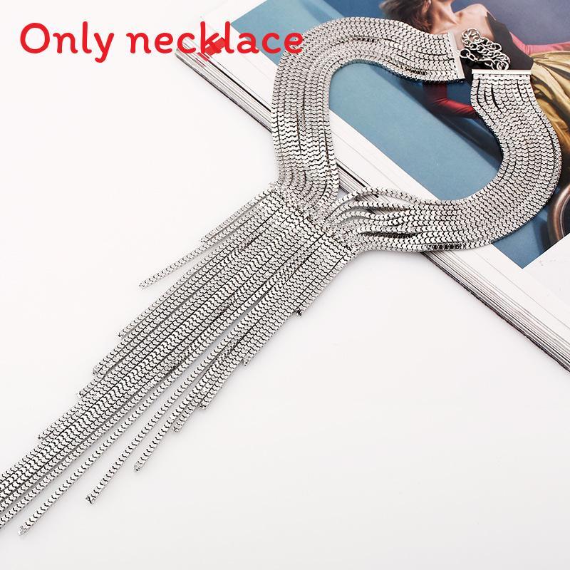 Rhinestone Fashionable Decorative Long Tassel Design Women Necklace Metal