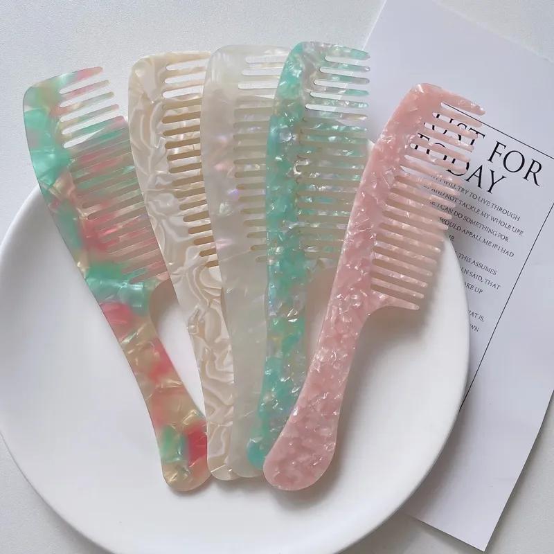 Acetate Anti-static Massage Hair Comb Wide Teeth Hair Brush Hairdressing Colorful Hairdress Salon Styling Traveling Accessories