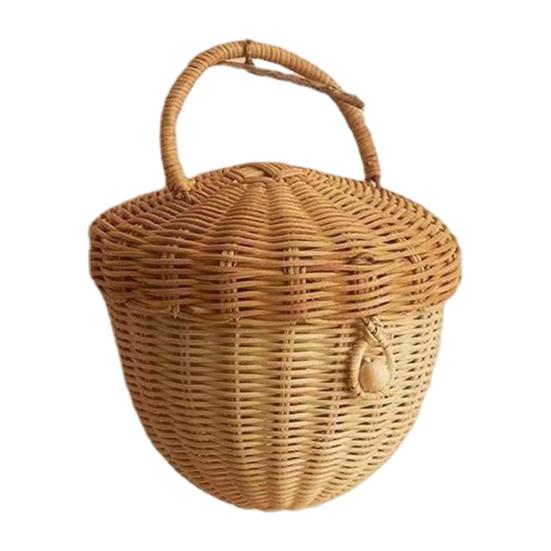 Storage Basket Eco-friendly Creative Modeling Yellow Color Natural Handwoven Round Rattan Bag Photography Props for Home