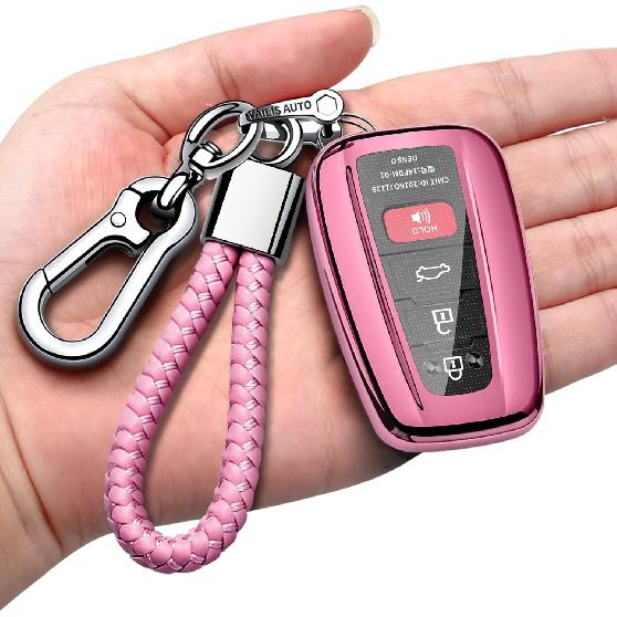 Autophone for Toyota Rav4 Key Fob Cover with Keychain Soft TPU Key Shell Case,Compatible With -2025 Rav4 Smart Key-Red