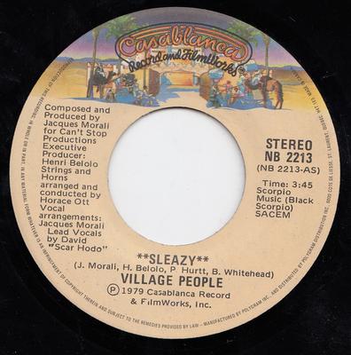 7-дюймовая пластинка VILLAGE PEOPLE - Sleazy NB2213 Casablanca 1979 Канада Танцевальная и Электронная Б/У