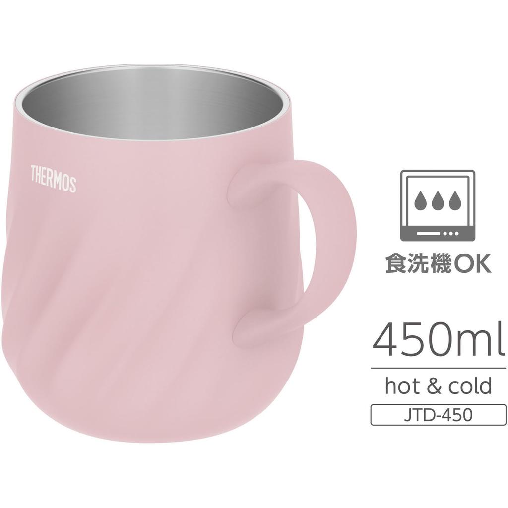 Thermos Кружка с вакуумной изоляцией для мытья в посудомоечной машине, 450 мл, розовая, безопасная, JTD-450