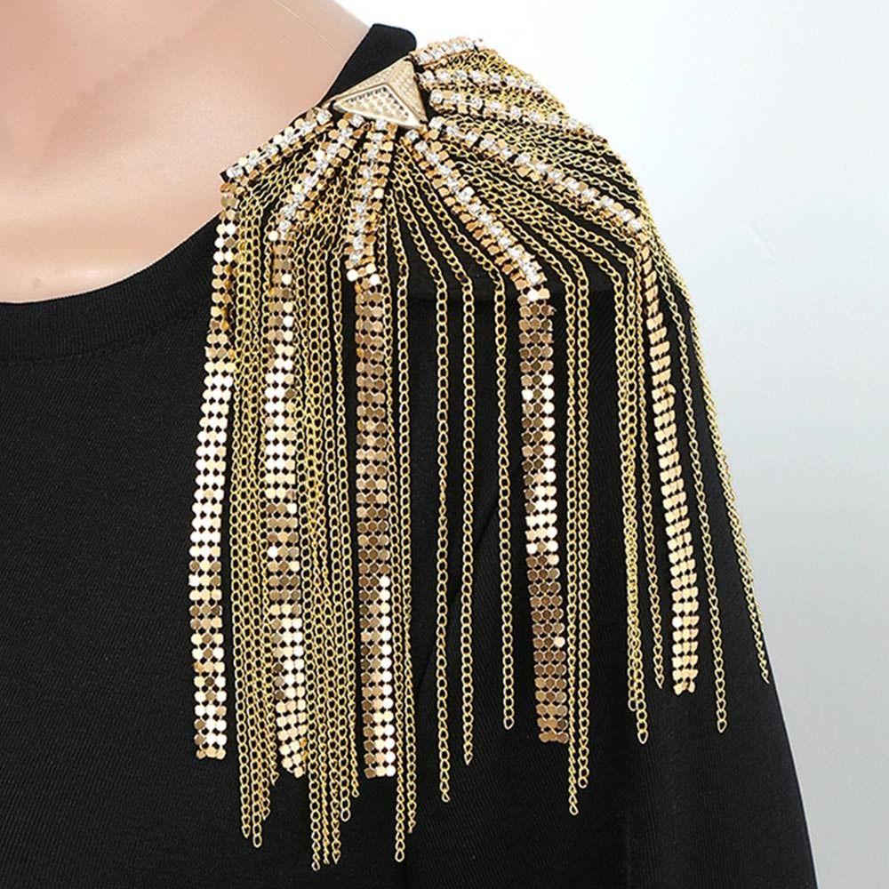 Эполет с кисточками и стразами, длинная цепочка, ювелирные изделия на плечо, нежная брошь на плечо для мужчин и женщин
