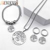 Tree of Life Stainless Steel Zircon Set for Women Men Copper Color Hollow Plant Hoop Earring Necklace Bracelet Zircon Gifts