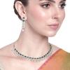 Sparkling Necklace Set with Rhodium Plated, CZ and Green Stones for Women