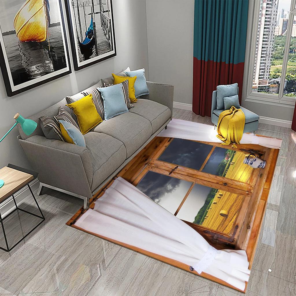 3D Современный ковер с пейзажем за окном Красивый вид за окном Коврики Кухня Ванная Нескользящий коврик Ковры для декора гостиной и спальни