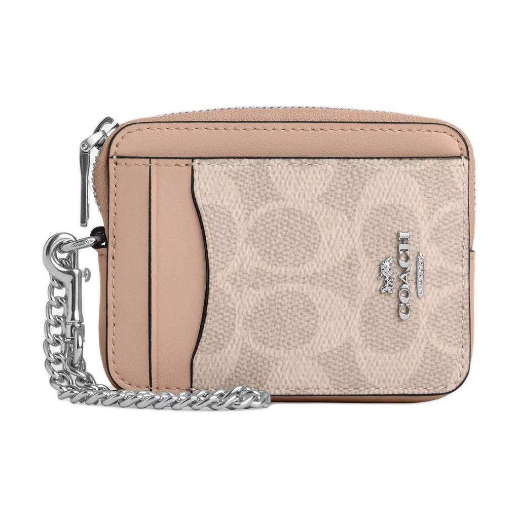 New COACH Coated Canvas Card Holder Mini Women's Sand & Taupe CW883-SVPWH
