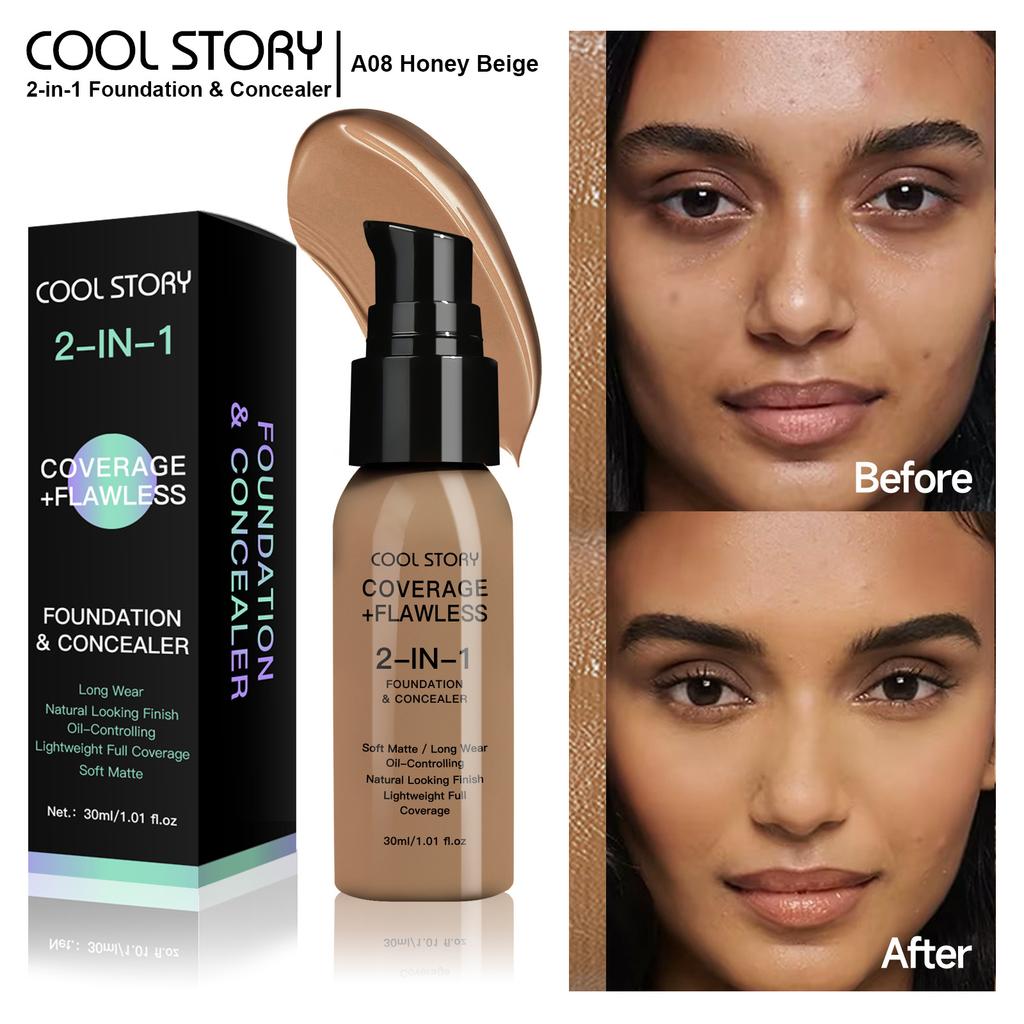 Жидкая тональная основа с полным покрытием, с контролем жирности, быстросохнущая, стойкая, не смываемая и цветостойкая основа