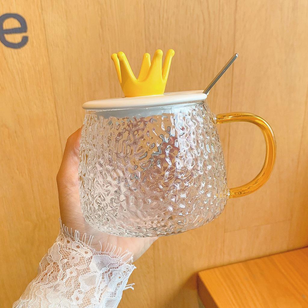 Летняя стеклянная чашка с крышкой и ложкой, милая креативная кружка для девушки с яркой внешностью, чашка для питья воды, чашка для цветочного чая