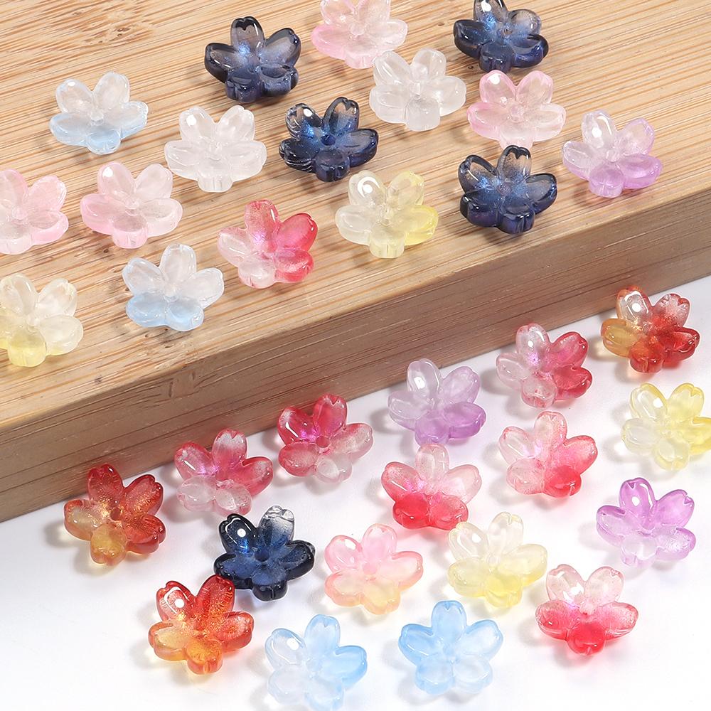 50pcs/lot 10.5mm Colored Gradient Lampwork Beads Caps Cherry Blossom Loose Glass Beads For DIY Making Necklace Earrings Supplies