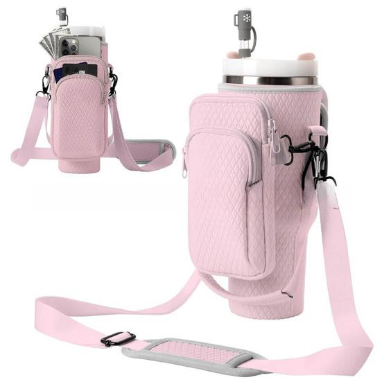 Держатель для бутылки с водой на 40 унций со съемным карманом-мешочком Регулируемый ремень для аксессуаров для чашек Сумка для переноски бутылки с водой с застежкой-молнией для ключей телефона