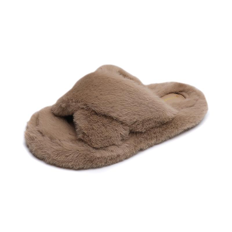 [Sheil Su Yinyin] Мелодия сердца ~ Корейские плюшевые тапочки с толстым дном и перекрестным ремнем, женская осенне-зимняя одежда