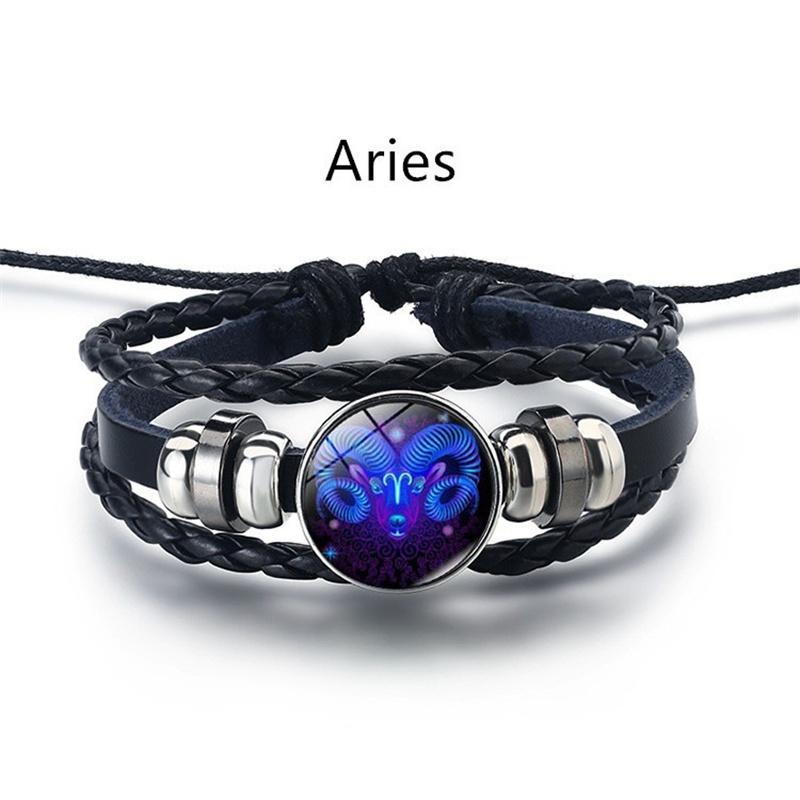 12 Constellation Luminous Weave Leather Bracelet Charm Bracelet Men Women Fashion Multilayer Zodiac Signs Bracelet Birthday Gifts MIT