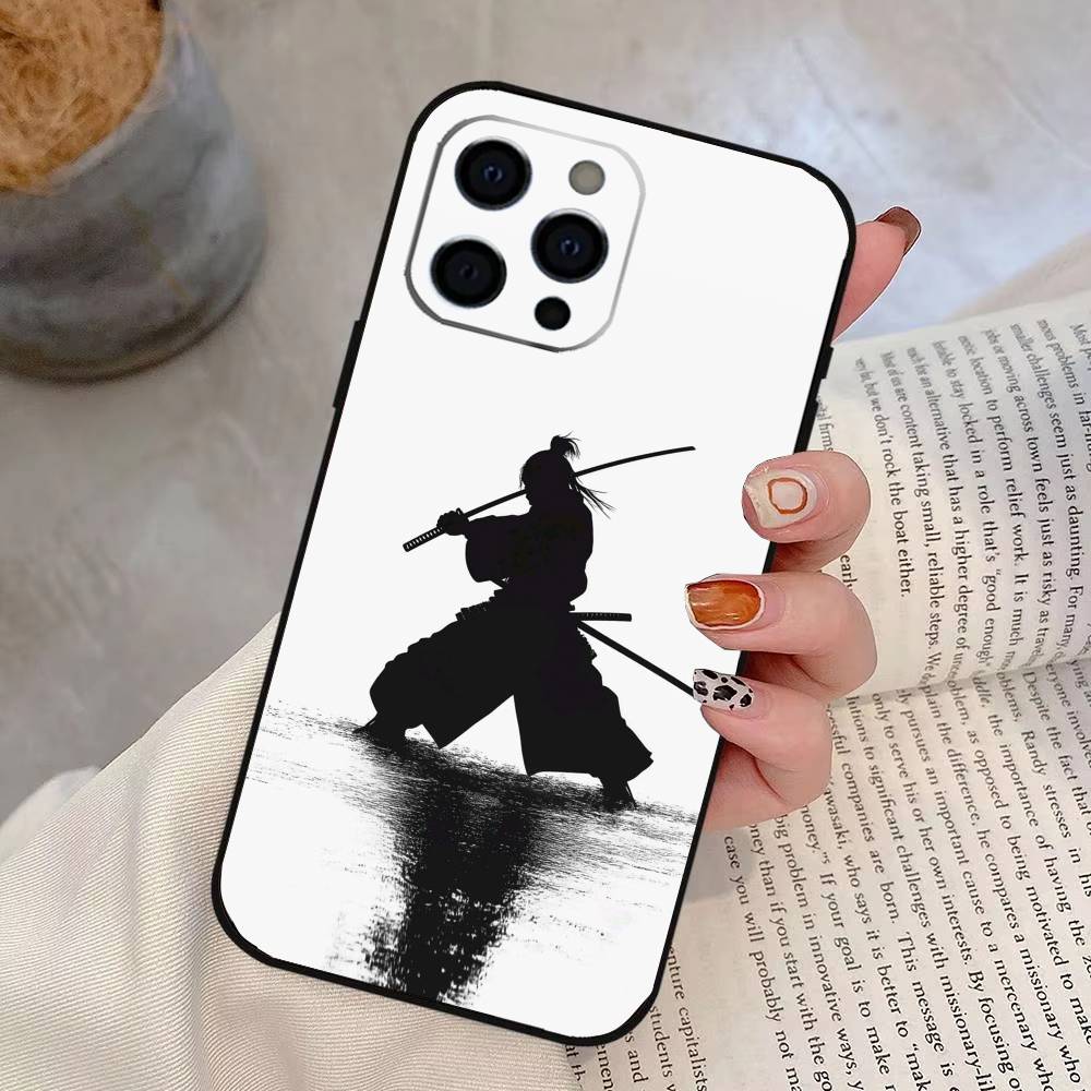 Japanese Bushido Samurai Phone Case For iPhone 17,16,15,14,13,12,11 Plus,Pro Max,XS,Soft Silicone Black Cover