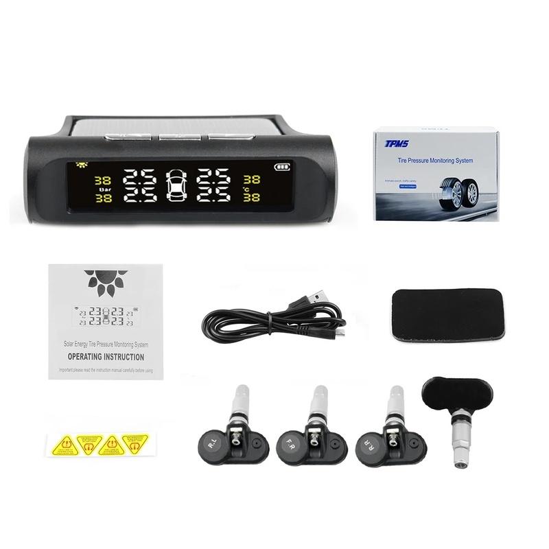Новая Солнечная Система Мониторинга Давления в Шинах Автомобиля TPMS Сигнализация 4 Колеса Внутренний Внешний Датчик Шины Предупреждение о Температуре