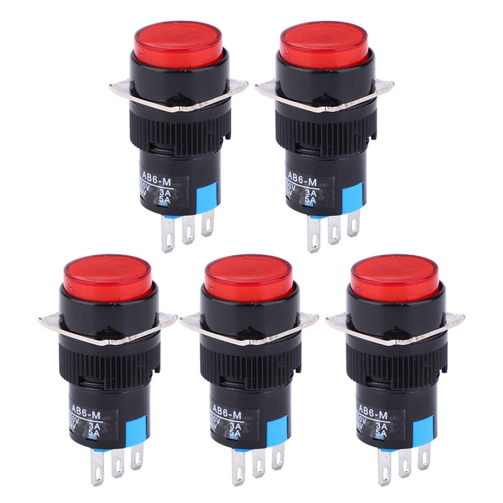 5PCS Momentary Push Button LA16‑11Celsius 6‑M AC 250V 3A 30V 5A Round Button
