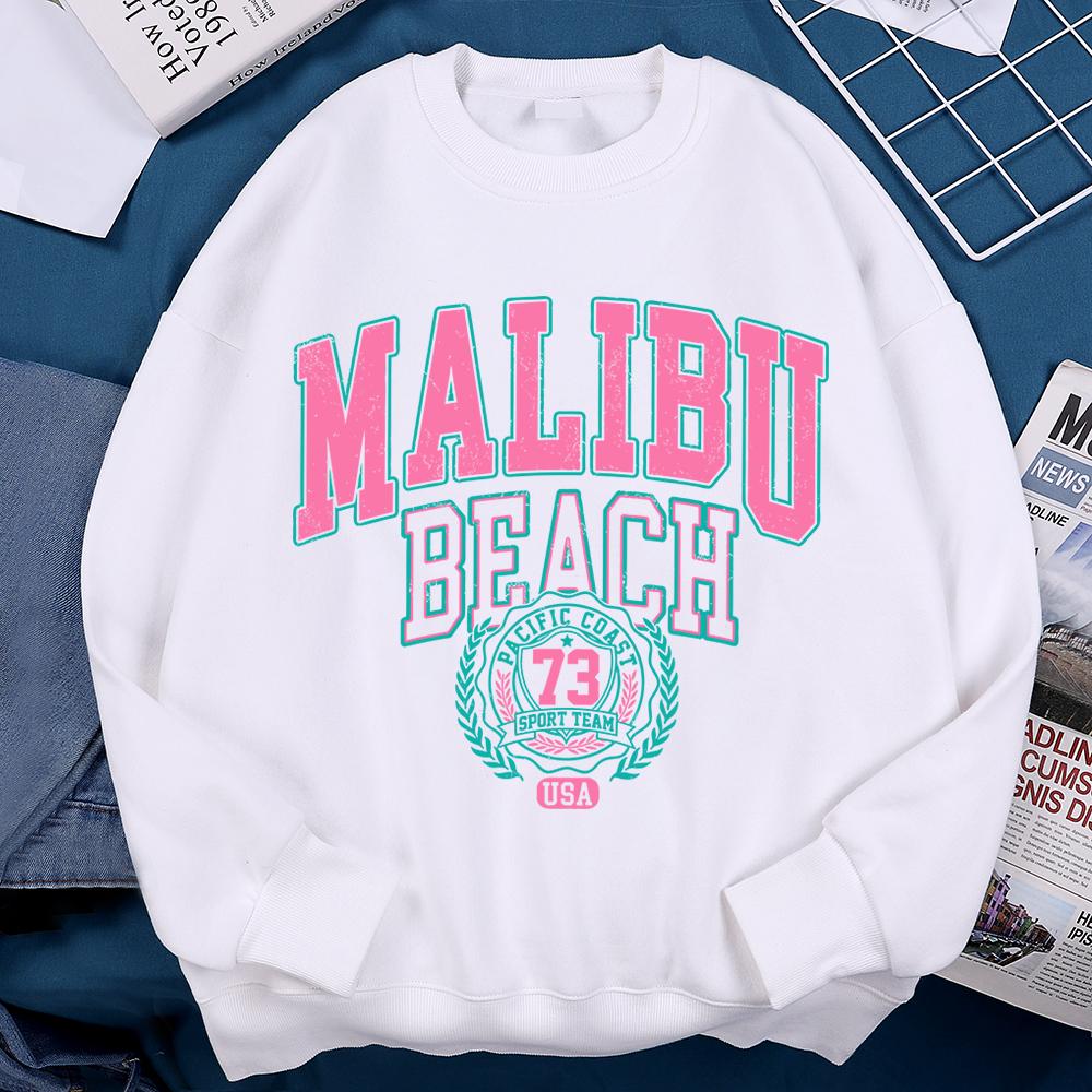 Худи Malibu Beach Usa 73 Мужская Женская Свободная Толстовка Креативность Круглый Вырез Толстовки Уличная Мода Оверсайз Худи Пара Спортивная Одежда