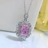 S925 100%  Sterling Silver Necklace Radiant High Carbon Diamond 10*12mm Pendant Pink Gemstone Wedding Engagement Jewelry