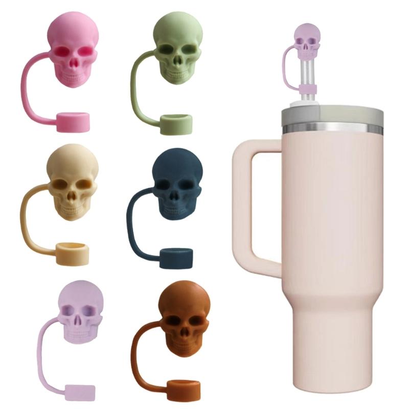 Set of 6 Unique Straw Stoppers Adorment Colorful Silicones Straw Lid Cute Skull Shaped Straw Plug Drinkware Accessorys